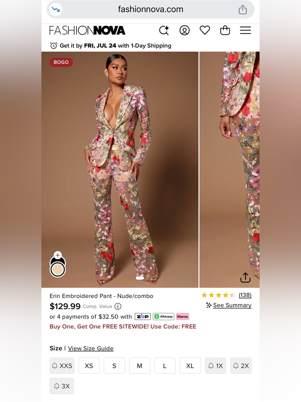 Fashion Nova Nude Sheer Embroidered Floral Suit Pants | ON THE WEBSITE NOW $129 - Picture 10 of 10